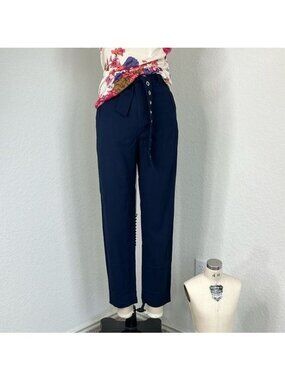 Scanlan Theodore High Waisted Belted Grommet Straight Barrel Leg Pants